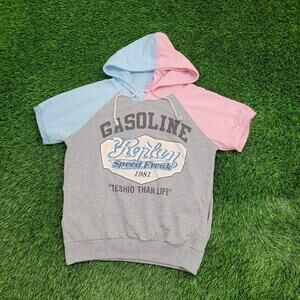 Vintage 80s Gasoline Hoodie Womens Medium 19x22 Gray Pink Blue